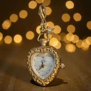 Vintage KIRKS‎ FOLLY - Gold Heart-Shaped Quartz Keychain Watch With A Star